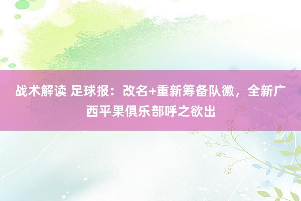 战术解读 足球报：改名+重新筹备队徽，全新广西平果俱乐部呼之欲出